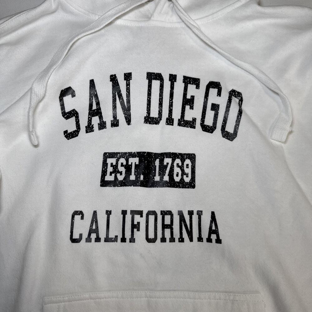 San Diego California Spellout Graphic White Hooded Sweatshirt Womens Large - Picture 2 of 11